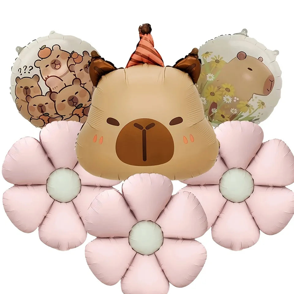 Cartoon Animal Capybara Flowers Aluminum Foil Balloon Set Child Birthday Party Decoration Foil Balloon Baby Shower Gift Supplies