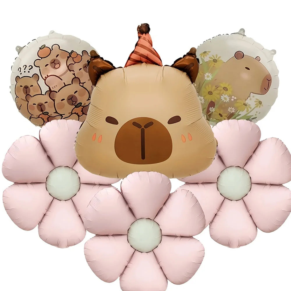Cartoon Animal Capybara Flowers Aluminum Foil Balloon Set Child Birthday Party Decoration Foil Balloon Baby Shower Gift Supplies