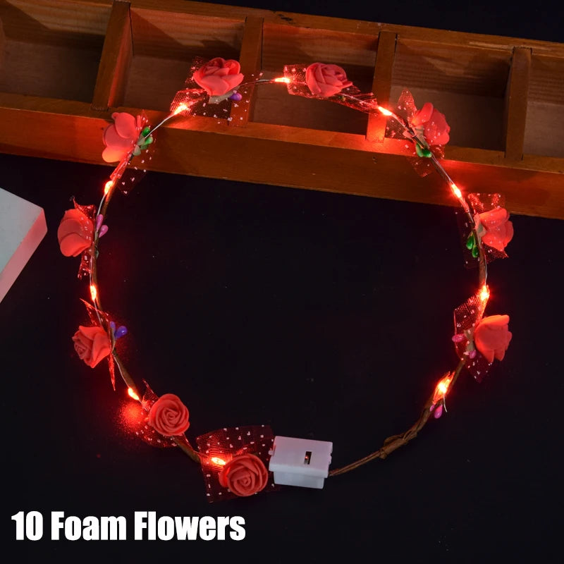 20-120Pcs LED Flower Crowns Headbands for Wedding light up Headbands Multicolor Light up Wreath Beach Party Birthday Supplies ﻿