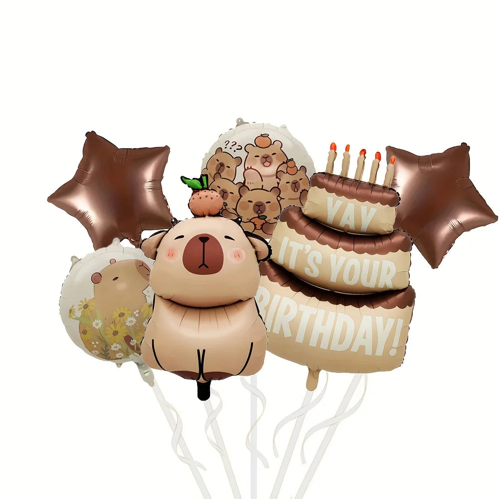 Cartoon Animal Capybara Flowers Aluminum Foil Balloon Set Child Birthday Party Decoration Foil Balloon Baby Shower Gift Supplies
