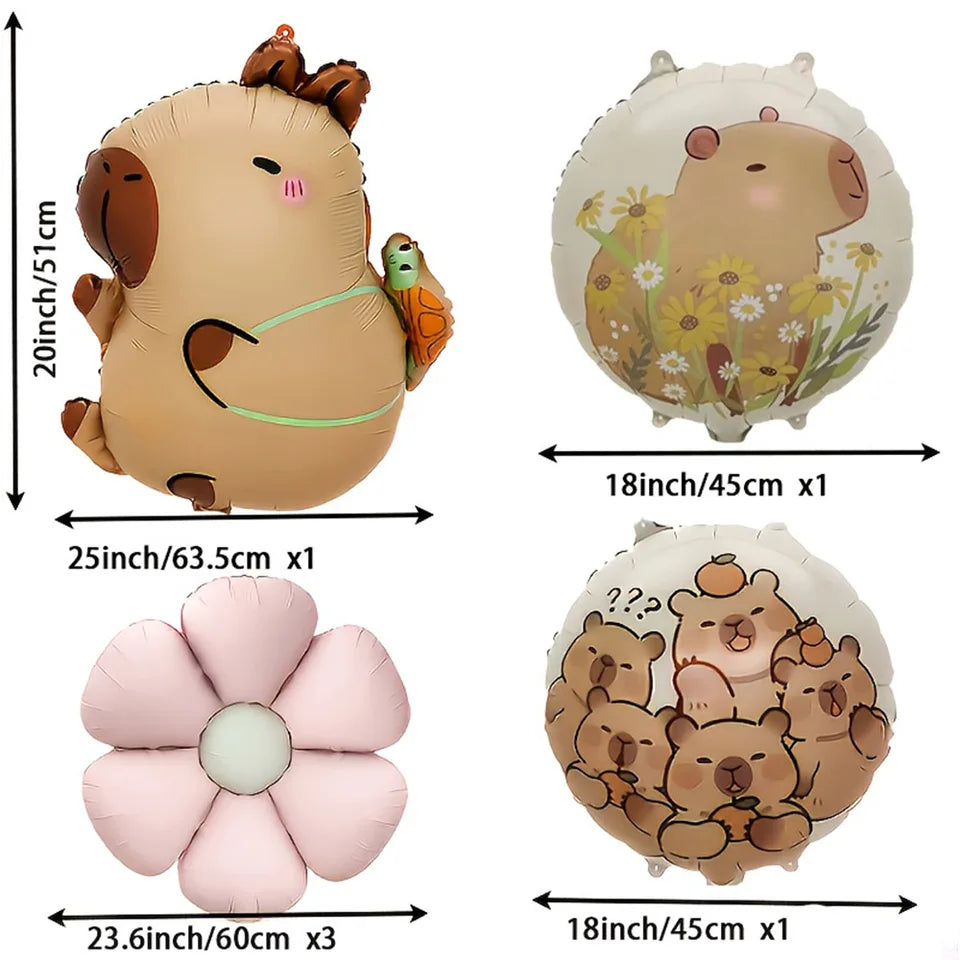 Cartoon Animal Capybara Flowers Aluminum Foil Balloon Set Child Birthday Party Decoration Foil Balloon Baby Shower Gift Supplies