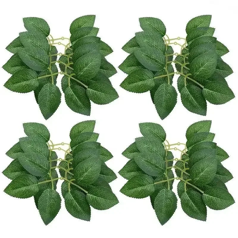 5/100pcs Artificial Fake Roses Heads with Stems Rose Flower and Green Leaves Valentine's Day Wedding Birthday Party Decoration