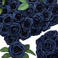 50pcs Navy Blue Artificial Flowers Decorations, Real Touch Foam Fake Rose with Stems 12 Leaves Real Looking Faux Roses f