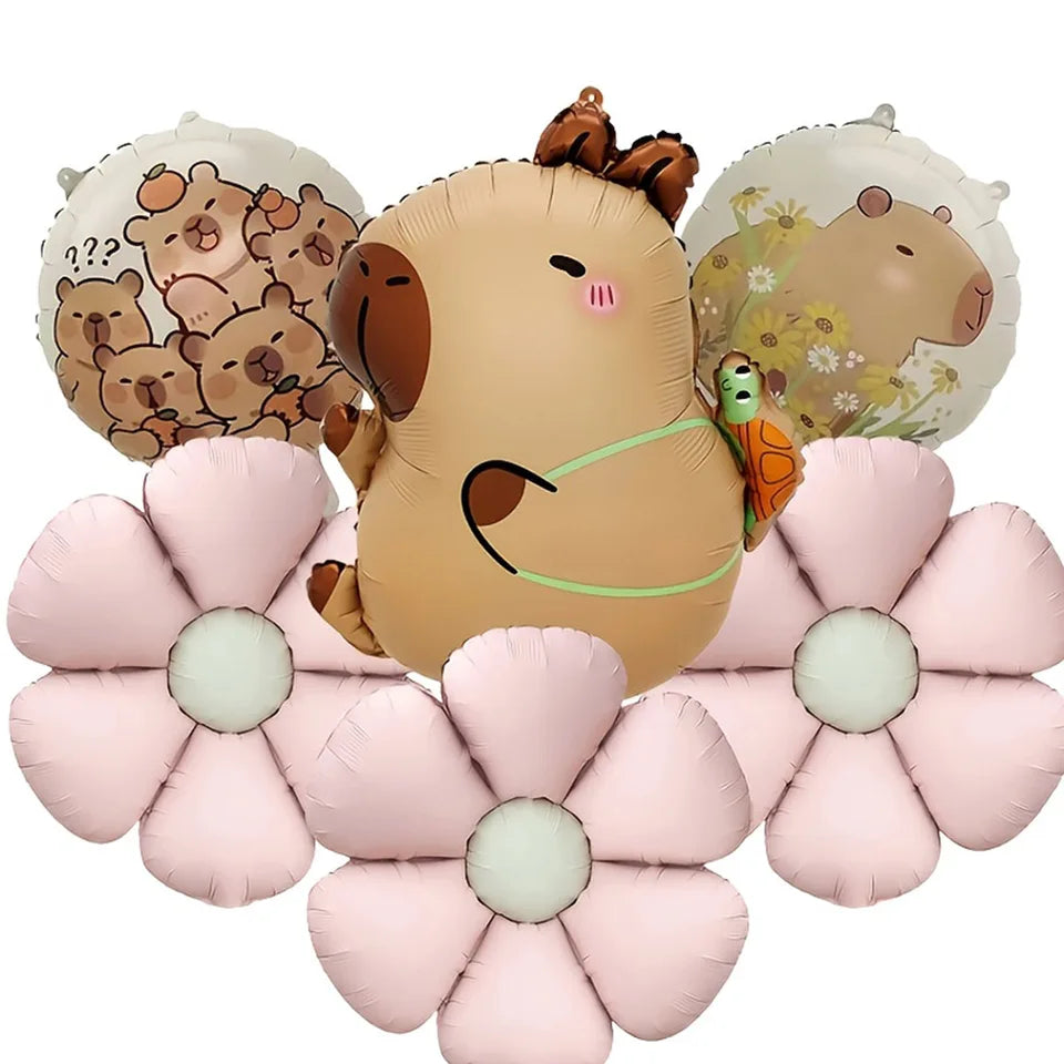 Cartoon Animal Capybara Flowers Aluminum Foil Balloon Set Child Birthday Party Decoration Foil Balloon Baby Shower Gift Supplies