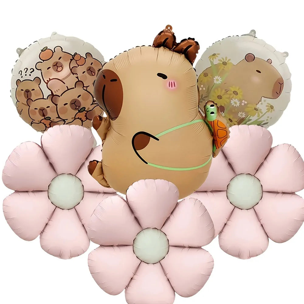 Cartoon Animal Capybara Flowers Aluminum Foil Balloon Set Child Birthday Party Decoration Foil Balloon Baby Shower Gift Supplies