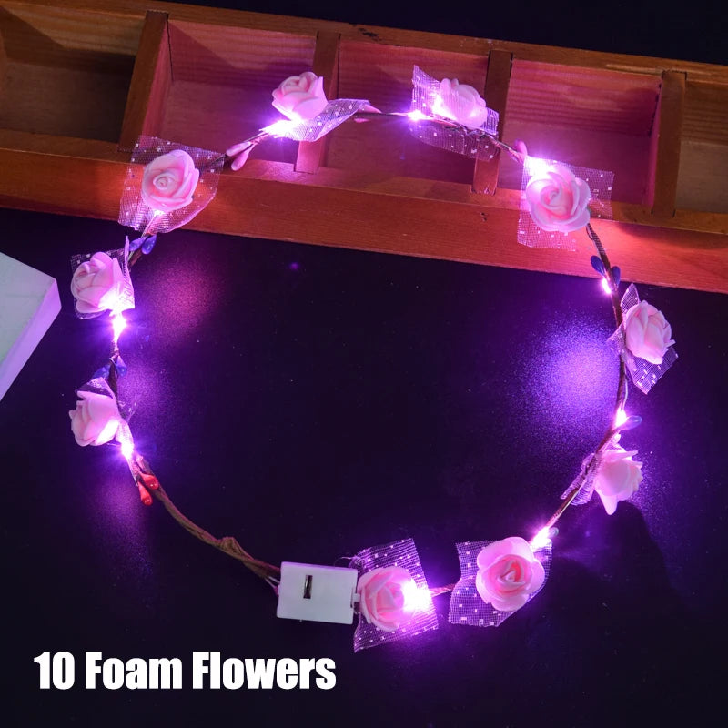20-120Pcs LED Flower Crowns Headbands for Wedding light up Headbands Multicolor Light up Wreath Beach Party Birthday Supplies ﻿