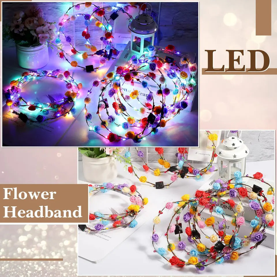 20-120Pcs LED Flower Crowns Headbands for Wedding light up Headbands Multicolor Light up Wreath Beach Party Birthday Supplies ﻿