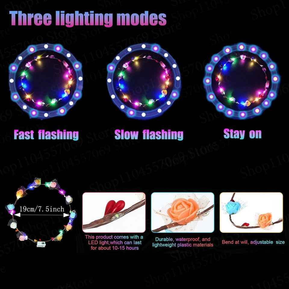 20-120Pcs LED Flower Crowns Headbands for Wedding light up Headbands Multicolor Light up Wreath Beach Party Birthday Supplies ﻿