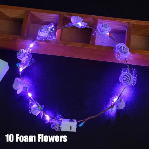 20-120Pcs LED Flower Crowns Headbands for Wedding light up Headbands Multicolor Light up Wreath Beach Party Birthday Supplies ﻿