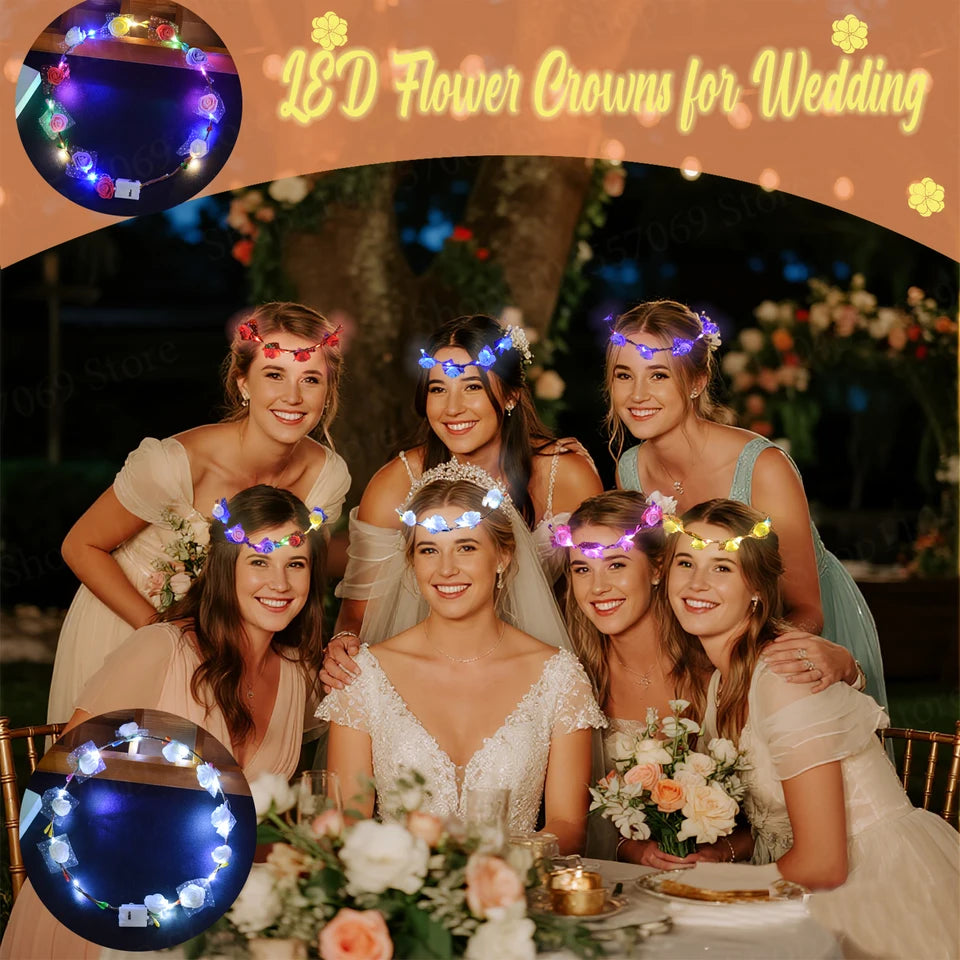 20-120Pcs LED Flower Crowns Headbands for Wedding light up Headbands Multicolor Light up Wreath Beach Party Birthday Supplies ﻿