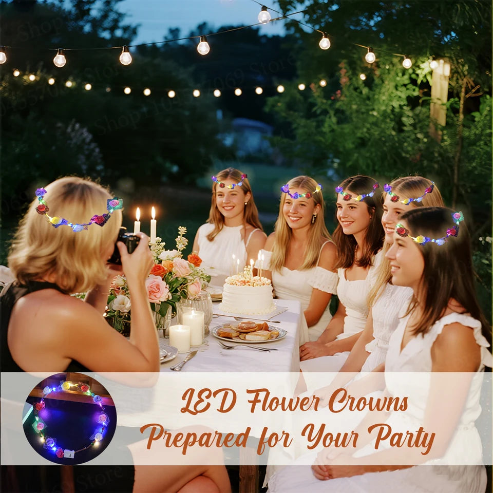 20-120Pcs LED Flower Crowns Headbands for Wedding light up Headbands Multicolor Light up Wreath Beach Party Birthday Supplies ﻿