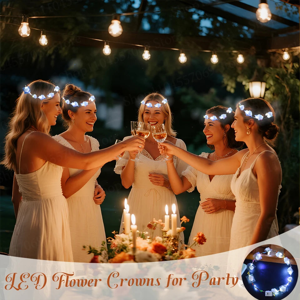 20-120Pcs LED Flower Crowns Headbands for Wedding light up Headbands Multicolor Light up Wreath Beach Party Birthday Supplies ﻿