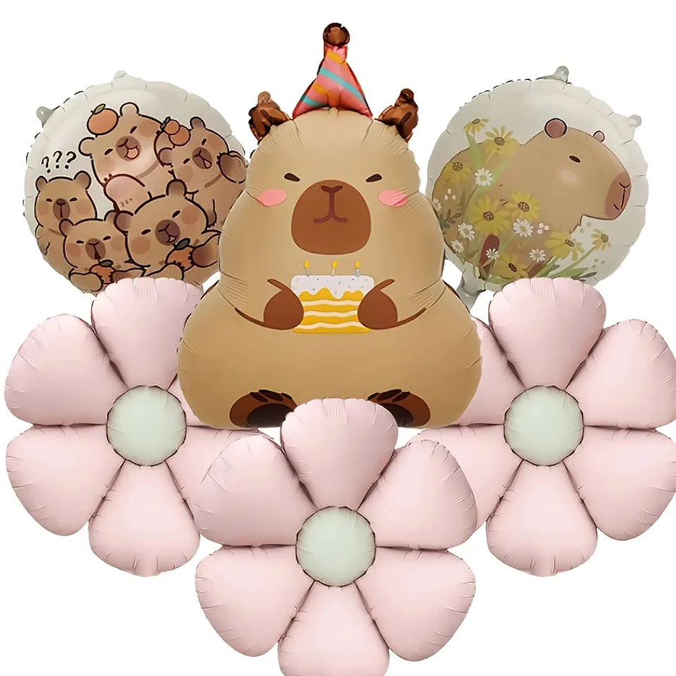Cartoon Animal Capybara Flowers Aluminum Foil Balloon Set Child Birthday Party Decoration Foil Balloon Baby Shower Gift Supplies