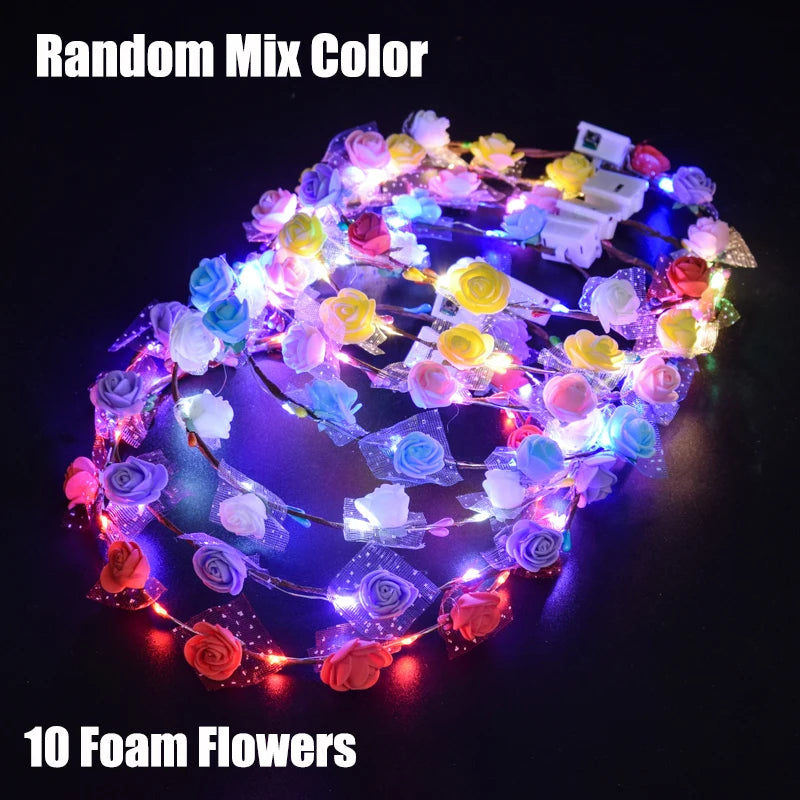 20-120Pcs LED Flower Crowns Headbands for Wedding light up Headbands Multicolor Light up Wreath Beach Party Birthday Supplies ﻿