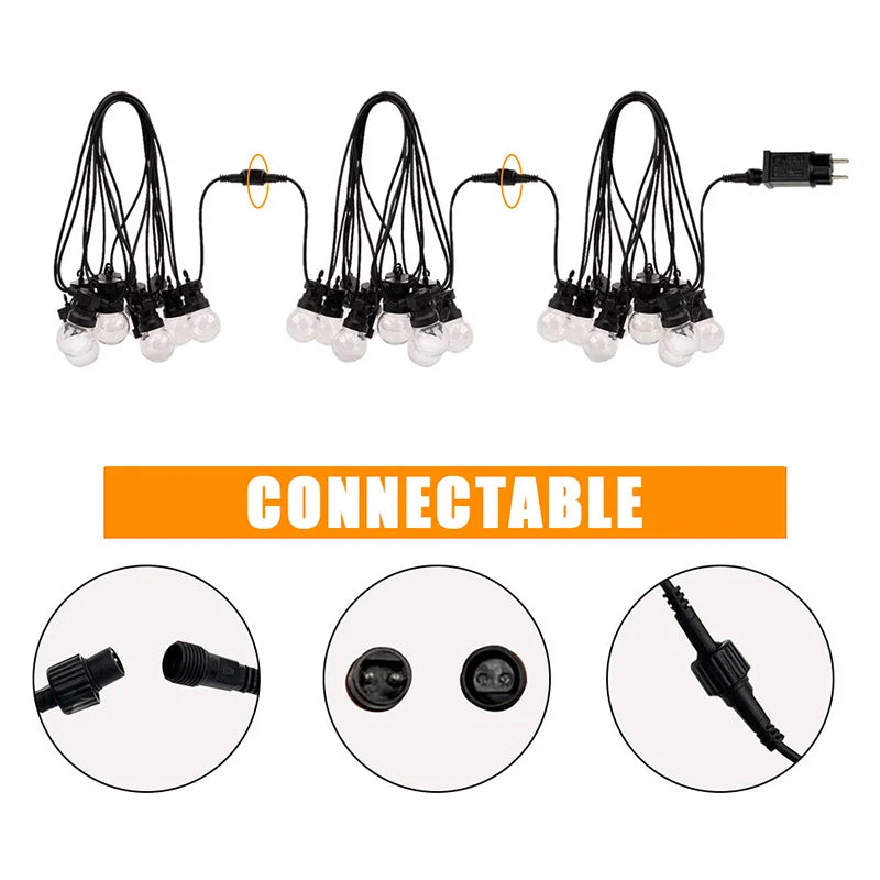 G50 Lamp 25LED Garland Fairy String Lights White Wedding Christmas Decoration Outdoor For Holiday Party 2024 Street Camp Decor