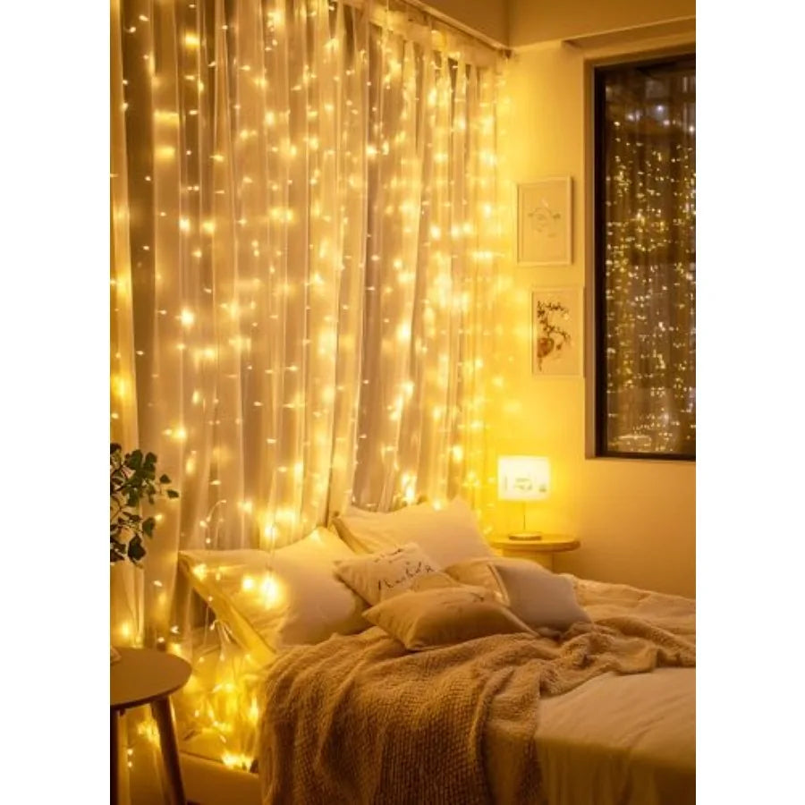 300 LED Fairy Curtain Lights, 9.8ft x 9.8ft Curtain String Lights, USB Plug in 8 Lighting Modes Christmas Decoration, Hanging L