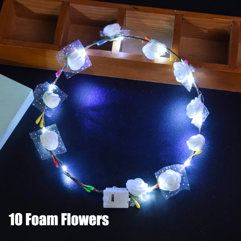 20-120Pcs LED Flower Crowns Headbands for Wedding light up Headbands Multicolor Light up Wreath Beach Party Birthday Supplies ﻿