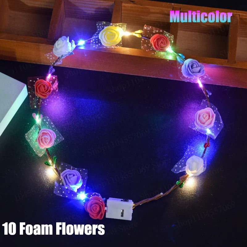 20-120Pcs LED Flower Crowns Headbands for Wedding light up Headbands Multicolor Light up Wreath Beach Party Birthday Supplies ﻿
