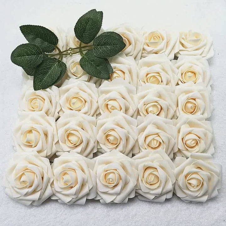 5/100pcs Artificial Fake Roses Heads with Stems Rose Flower and Green Leaves Valentine's Day Wedding Birthday Party Decoration